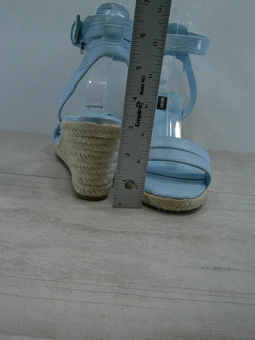 Nine West Baby Blue Croc Embossed Patent Joie Espadrille Wedge Heel Size 11 M